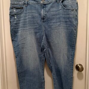 Lucky Brand Blue Crop Denim with White Lace Embroidery size 24 Orta Premium Emma